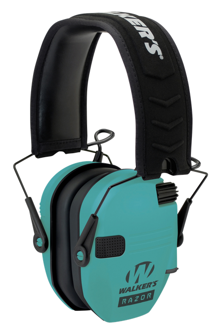 Walker's GWPRSEMLTL Razor Slim Electronic Muff 23 dB Over the Head Black/Teal Polymer
