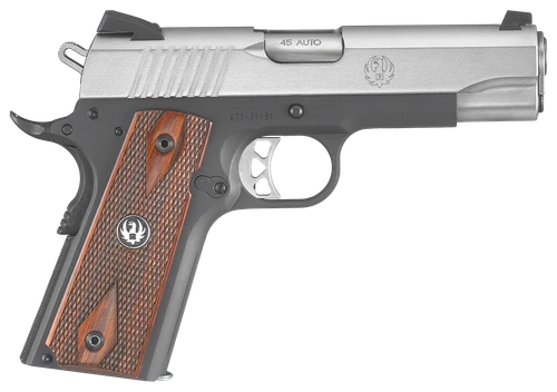 Ruger 6711 SR1911 Lightweight Commander 45 ACP 7+1 4.25" Stainless Steel Barrel, Low-Glare Serrated Stainless Steel Slide, Black Anodized Aluminum Frame w/Beavertail, Hardwood Grip, Right Hand