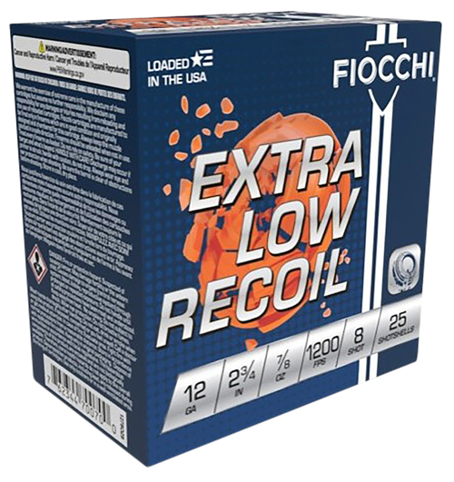 Fiocchi 1278OZ8 Exacta Target Low Recoil Trainer 12Gauge 2.75" 7/8oz 8Shot 25 Per Box/10 Case