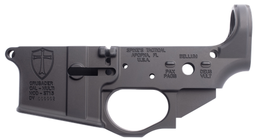 Spikes STLS022 Crusader Stripped Lower Receiver Multi-Caliber 7075-T6 Aluminum Black Anodized for AR-15