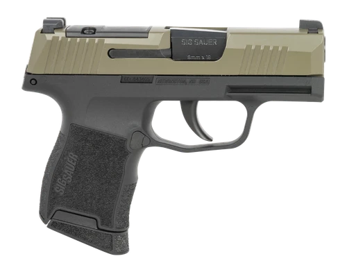 Sig Sauer 3659GXR3P P365  Micro-Compact 9mm Luger 10+1 3.10" Black Barrel, Moss Green Stainless Steel Optic Ready/Serrated Slide, Black Alloy Frame w/Accessory Rail, Textured Grip, RMSc Footprint