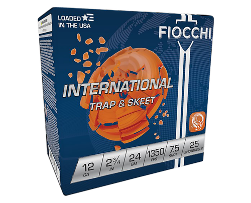 Fiocchi 12IN2475 Exacta Target International Trap & Skeet 12Gauge 2.75" 24gram 7.5Shot 25 Per Box/10 Case