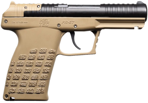 Kel-Tec PR57TAN PR57  Compact Frame 5.7x28mm 20+1 4" Black Steel Barrel, Tan Optic Ready/Serrated Slide, Tan Textured Grip