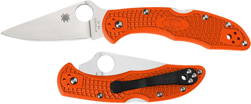 Spyderco C11FPOR Delica 4 Lightweight 2.88" Folding Plain Satin VG-10 SS Blade/Orange Bi-Directional Texturing FRN Handle Includes Pocket Clip