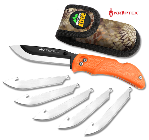 Outdoor Edge RB20C RazorLite  3.50" Folding Plain Black Oxide 420J2 SS Blade TPR Blaze Orange Handle
