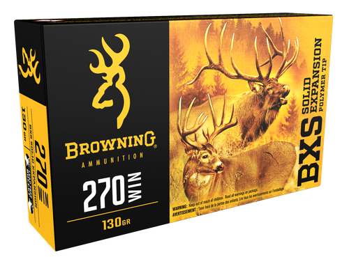 Browning Ammo B192402701 BXS Copper Expansion 270Win 130gr Lead Free Solid Expansion Polymer Tip 20 Per Box/10 Case