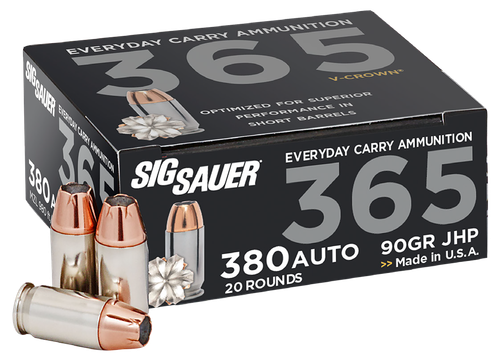 Sig Sauer E380A136520 Elite Performance 365 380ACP 90gr V-Crown Jacketed Hollow Point 20 Per Box/10 Case
