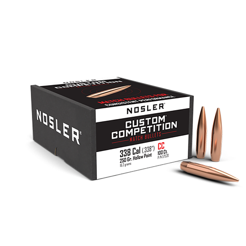 Nosler 57520 Custom Competition 338Cal 250gr Hollow Point Boat Tail 100/Box