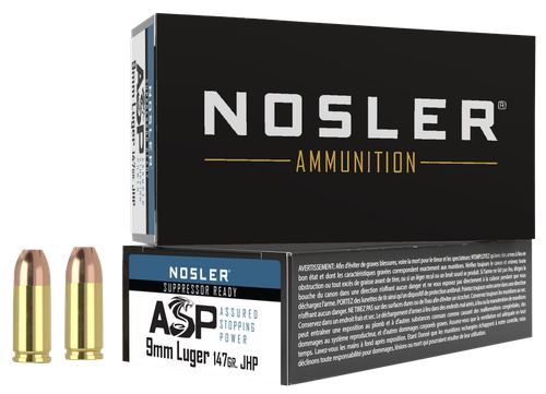 Nosler 51325 Assured Stopping Power Handgun 9mmLuger 147gr Jacketed Hollow Point 50 Per Box/10 Case