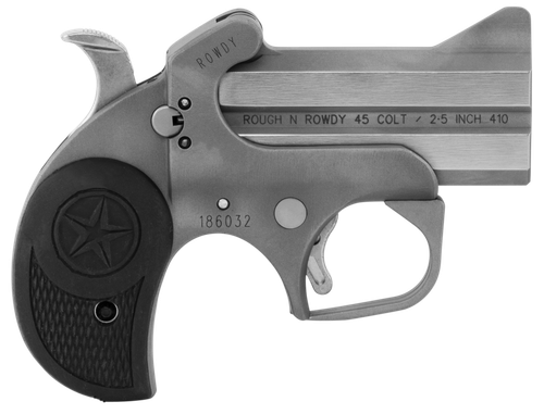Bond Arms BARW Rowdy  45 Colt (LC)/410 Gauge 2rd 3" Polished Stainless Steel Double Barrel & Bead Blasted Frame, Auto Extractor & Rebounding Hammer, Blade Front/Fixed Rear Sights, Rubber Grip, Manual
