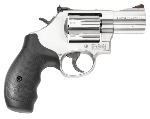 Smith & Wesson 164192 Model 686 Plus 357 Mag or 38 S&W Spl +P  Stainless Steel 2.50" Barrel, 7 Shot, Satin Stainless Steel L-Frame, Red Ramp Front/Adjustable White Outline Rear Sights, Internal Lock