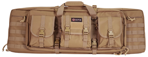 GPS Bags DRC36FDE Double Rifle Case 36" Flat Dark Earth 600D Polyester w/ 2 Padded Pistol Sleeves MOLLE Webbing & Lockable Zippers