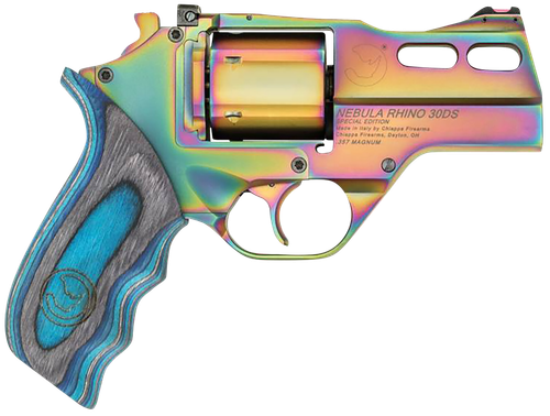 Chiappa Firearms 340319 Rhino 30DS Nebula 357 Mag 6 Shot, 3" Rainbow PVD Steel Vent Rib Barrel & Cylinder, Rainbow PVD Aluminum Frame, Blue Laminate, Grip Exposed Hammer