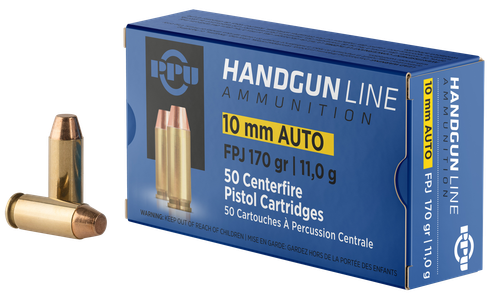 PPU PPH10F Handgun  10mmAuto 170gr Flat Point Jacketed 50 Per Box/10 Case