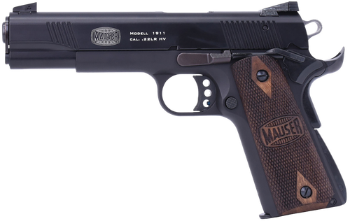 Mauser Rimfire 4110602 1911  22 LR 10+1 5" Black Steel Barrel, Black Serrated Slide, Black Aluminum Frame w/Beavertail, Walnut Grip, Ambidextrous