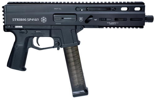 Grand Power 197892003506 SP45A3 Stribog 45 ACP 20+1 8" Black Threaded Barrel, Black Hardcoat Anodize Aluminum/Polymer Receiver w/Picatinny Rail, QD Sling Sockets, Black Polymer Grip, Ambidextrous