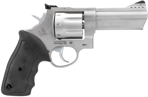 Taurus 2-608049 608  Large 357 Mag/38 Special +P 8 Shot 4" Matte Stainless Steel Ported Barrel, Cylinder & Frame, Black Finger Grooved Rubber Grip, Transfer Bar Safety, Exposed Hammer