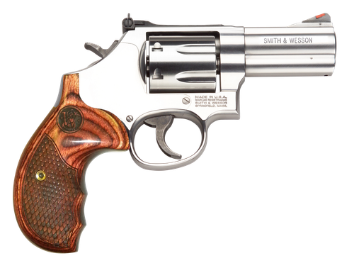 Smith & Wesson 150713 Model 686 Plus Deluxe 357 Mag or 38 S&W Spl +P Stainless Steel 3" Barrel & 7rd Cylinder,  Satin Stainless Steel L-Frame, Textured Wood Grip, Internal Lock
