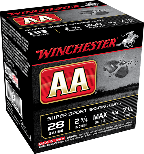 Winchester Ammo AASC287VP AA Sporting Clay 28Gauge 2.75" 3/4oz 7.5Shot 100 Per Box/5 Case