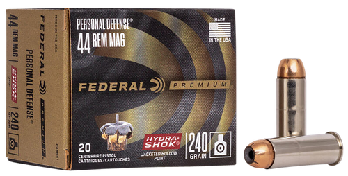 Federal P44HS1 Premium Personal Defense 44RemMag 240gr Hydra-Shok Jacketed Hollow Point 20 Per Box/25 Case