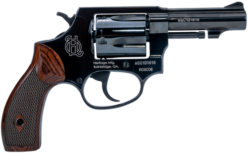 Heritage Mfg HR38B3W Roscoe  Small Frame 38 Special +P 5rd 3" Black Polished Alloy Steel Barrel & Cylinder, Black Polished Carbon Steel Frame, Wood Grip, Transfer Bar Safety