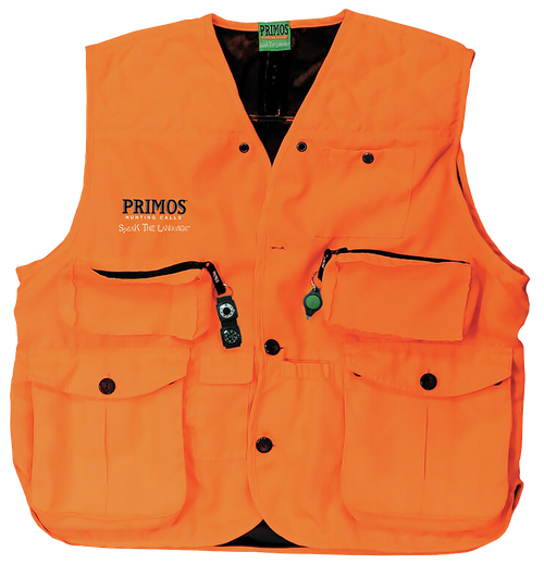 Primos 65701 Gunhunter's Hunting Vest Medium Blaze Orange Features Compass & LED Light