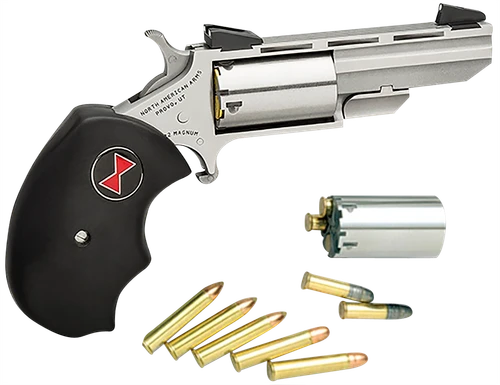 North American Arms BWC Black Widow  22 LR/22 WMR 5 Shot 2" Stainless Steel Vent Rib Barrel, Stainless Steel Frame, Stainless Cylinder, Black Finger Grooved Rubber Grip, Exposed Hammer