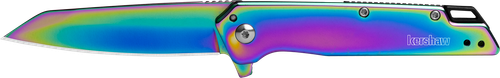 Kershaw 1365RBW Misdirect  3" Folding Reverse Tanto Plain Polished Rainbow PVD 4Cr14 Blade, Polished Rainbow PVD Stainless Steel Handle
