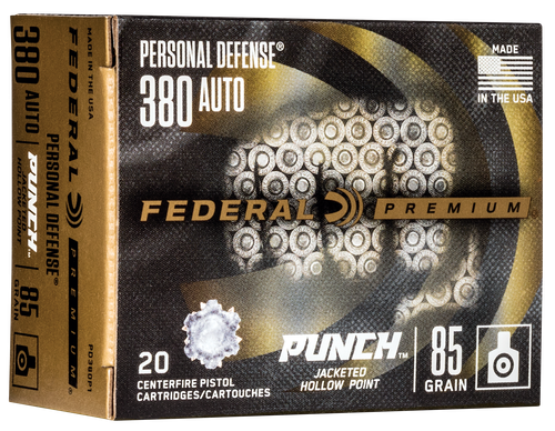 Federal PD380P1 Punch Personal Defense 380ACP 85gr Jacketed Hollow Point 20 Per Box/10 Case