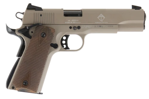 GSG GSG2210M1911T 1911  22 LR 10+1 5" Threaded Barrel, Tan Serrated Slide & Zinc Alloy w/Beavertail Frame, Double Diamond Walnut Grip