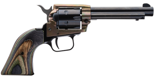 Heritage Mfg RR22CH4 Rough Rider  22 LR 6 Shot, 4.75" Black Oxide Steel Barrel, Simulated Case Hardened Zinc Alloy Frame, Black Oxide Cylinder, Camo Laminate Grip, Manual Safety, Exposed Hammer