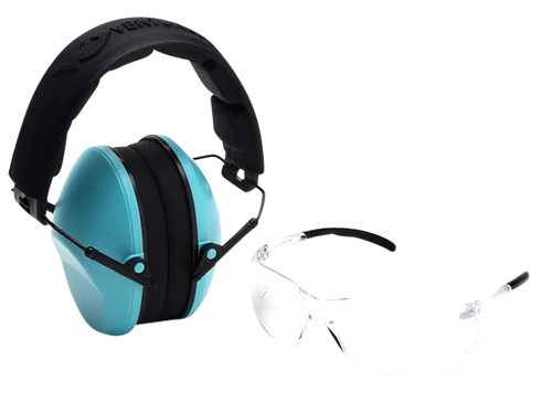 Pyramex VGCOMBO410 Low-Profile Combo Kit  Scratch Resistant Clear Lens & Frame with Rubber Temple Tips Powder Blue Low-Profile Earmuffs