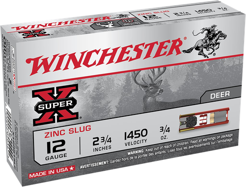 Winchester Ammo X12RS15LF Super X  12Gauge 2.75" 3/4oz Zinc Slug Shot 5 Box/50 Case