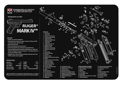 TekMat TEKR17RUGERMK4 Ruger Mark IV Cleaning Mat Black/White Rubber 11"x17" Ruger Mark IV Parts Diagram