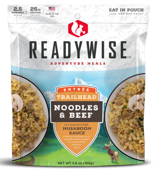 ReadyWise RW05004 Trailhead Noodles & Beef  2.5 Servings In A Resealable Pouch, 6 Per Case