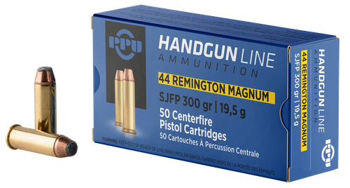 PPU PPH44MF Handgun  44RemMag 300gr Semi Jacketed Flat Point 50 Per Box/10 Case