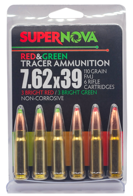 Supernova PMSN762MP Green/Red Tracer  7.62x39mm 110gr Full Metal Jacket 6 Per Box/60 Case