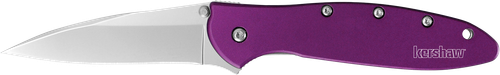 Kershaw 1660PUR Leek  3" Folding Drop Point Plain Bead Blasted 14C28N Steel Blade Purple Anodized Aluminum Handle Includes Pocket Clip