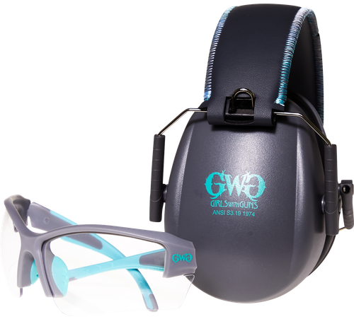 Girls With Guns 2388 Assure Protective Safety Glasses & Muff Combo Women Clear Lens Anti-Scratch Gray Frame