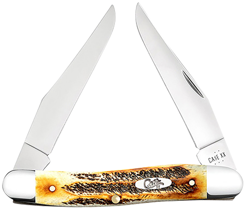 Case 65346 Muskrat  2.90" Folding Clip Point Plain Polished Tru-Sharp SS Blade, Burnt Dark Amber 6.5 BoneStag Handle
