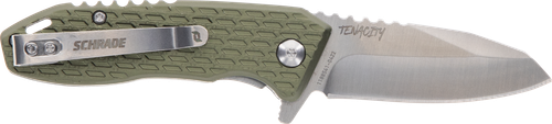 Schrade 1159317 Tenacity  Folding Modified Drop Point Part Serrated Satin AUS-10A SS Blade, Green Aluminum Handle