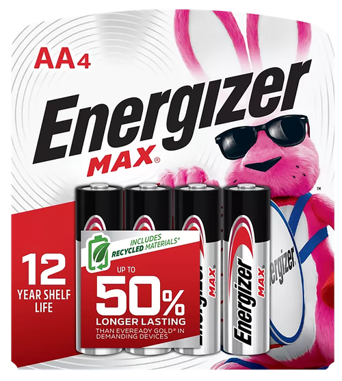 Energizer E91BP4 AA Max Silver 1.5V Alkaline, Qty (4) Single Pack
