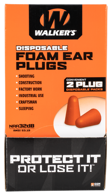 Walker's GWPFOAMPLUG Foam Ear Plugs Counter Display Disposable 32 dB Orange 100 Pair (200 Count)
