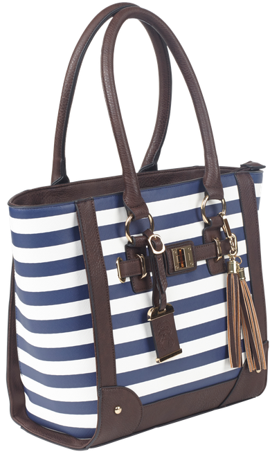 Bulldog BDP050 Tote Purse w/Holster Navy Stripe Leather Most Sm Pistols & Revolvers Right Hand
