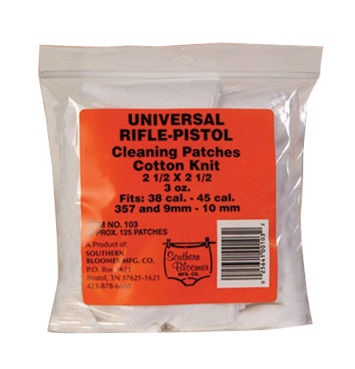 Southern Bloomer 103 Cleaning Patches  Cotton 2.50" x 2.50" 130 Per Bag Rifle/Handgun