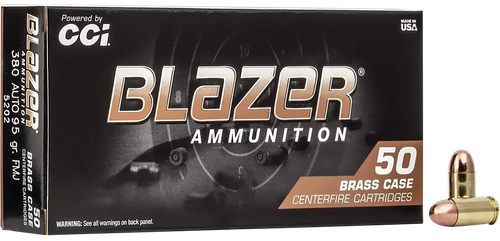 CCI 5202 Blazer Brass Handgun 380ACP 95gr Full Metal Jacket 50 Per Box/20 Case