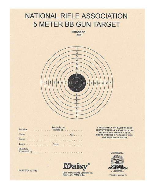 Daisy 408 NRA 5-Meter Target Air Rifle Bullseye Hanging Paper 5 Meters Air Rifle Black/White 50 Per Pkg