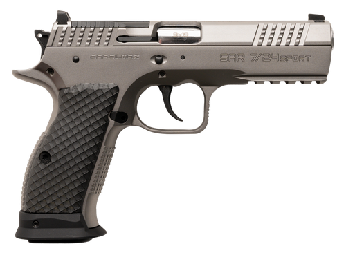 Sarsilmaz SAR7/24SPT 7/24  9mm Luger 17+1 4.40" Stainless Barrel, Matte Stainless Steel Optic Cut/Serrated Slide, Matte Stainless Steel Frame w/Beavertail & Picatinny Rail, Black Polymer Grip