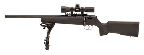 Savage Arms 13836 Rascal Target XP Youth 22 LR 1rd 16.13" Black Satin Heavy Threaded Barrel, Satin Black Drilled & Tapped Carbon Steel Receiver, Matte Black Fixed Wood Stock, 4x32mm Scope & Bipod, Lef