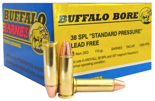 Buffalo Bore Ammunition 20G20 Standard Pressure Strictly Business 38Special 110gr Barnes TAC-XP Lead Free 20 Per Box/12 Case